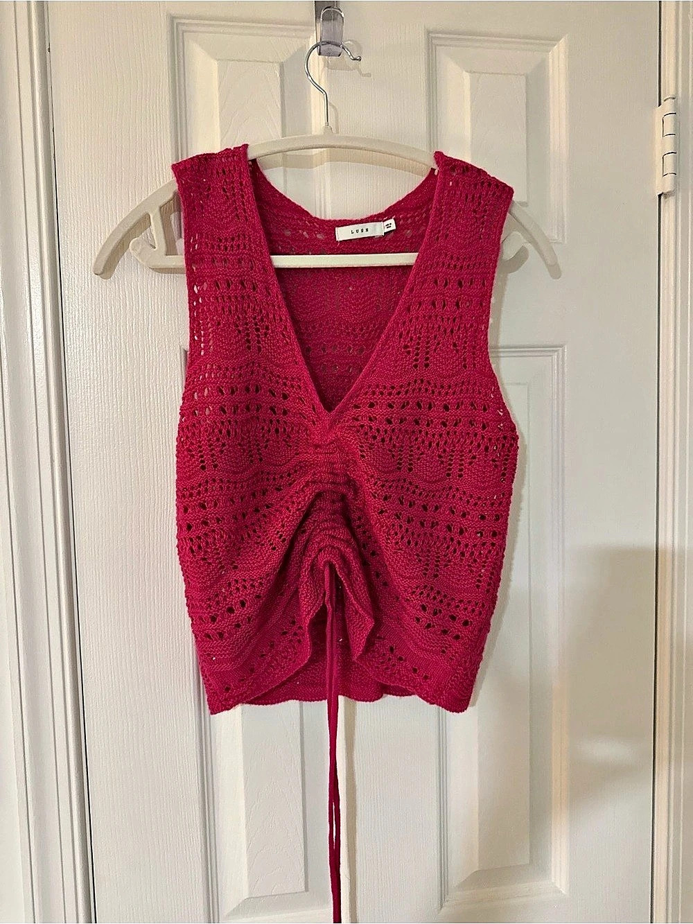 Lush Crochet Tie Front Tank Top in Pink Size Small